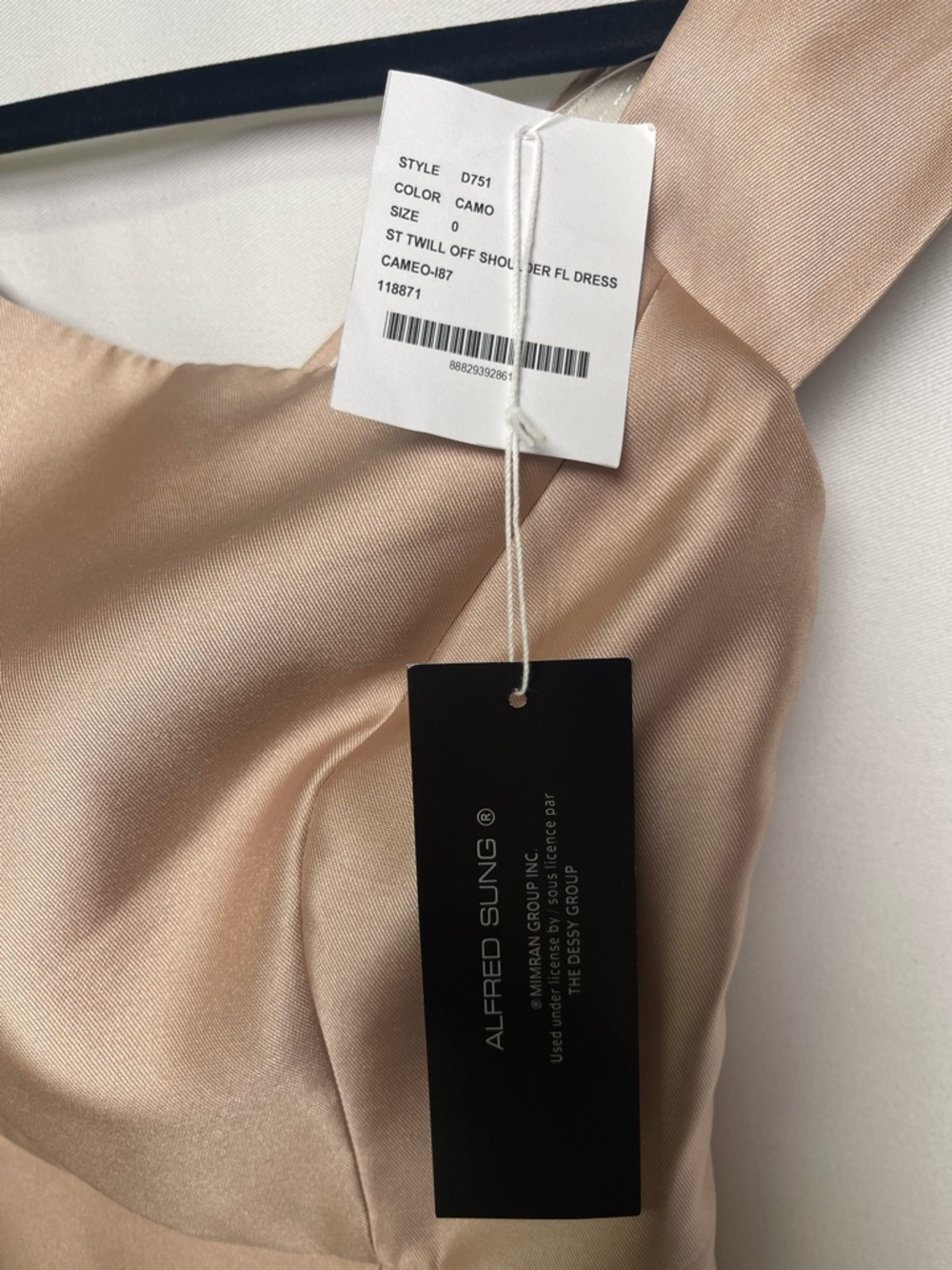 ALFRED SUNG Off-Shoulder Prom Dress in Tan - Size 0 - Picture 3 of 16